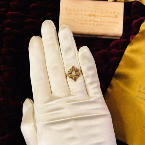 Antique 10k Gold Opal Ring Size 5.75 Victorian Era Flower Ring Leaf Ring 1.6g - Picture 7 of 15